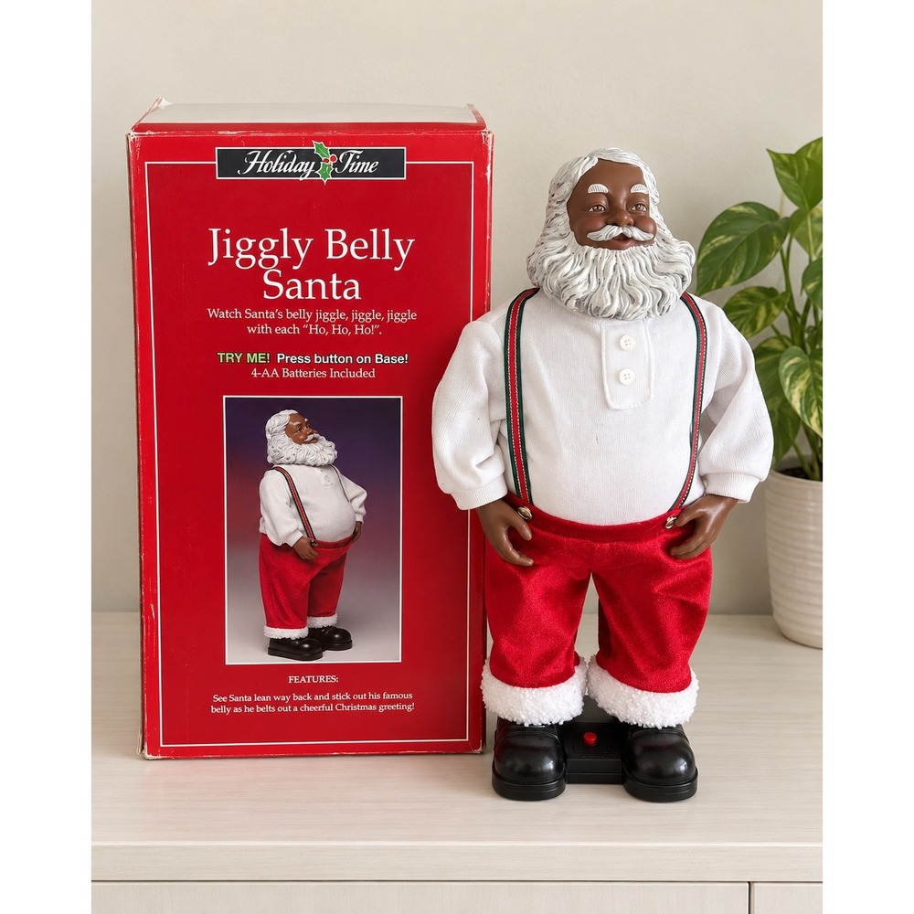 Vintage Holiday Time Jiggly Belly Santa Animated Black Santa Christmas Decor